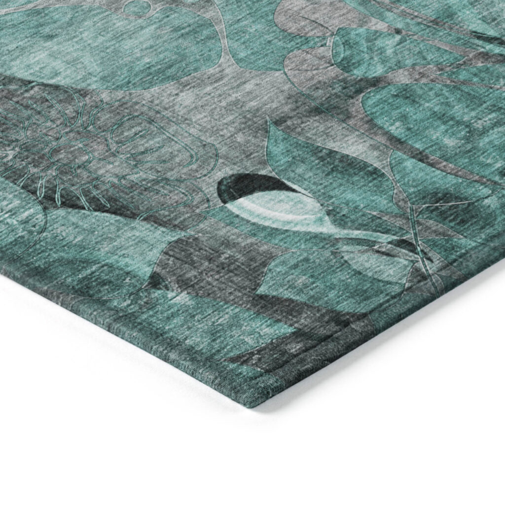 2' X 3' Teal Black and Gray Abstract Washable Indoor Outdoor Area Rug