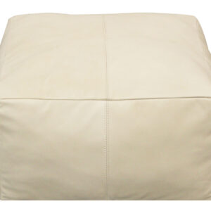 22" Ivory Leather Pouf Ottoman