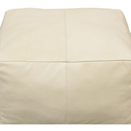 22" Ivory Leather Pouf Ottoman
