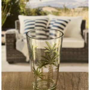 Set of Four Clear and Green Palm Tree Acrylic Highball Glasses