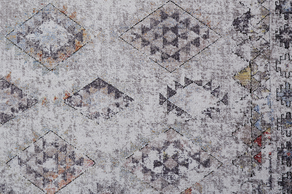2' X 3' Gray Taupe And Blue Geometric Stain Resistant Area Rug
