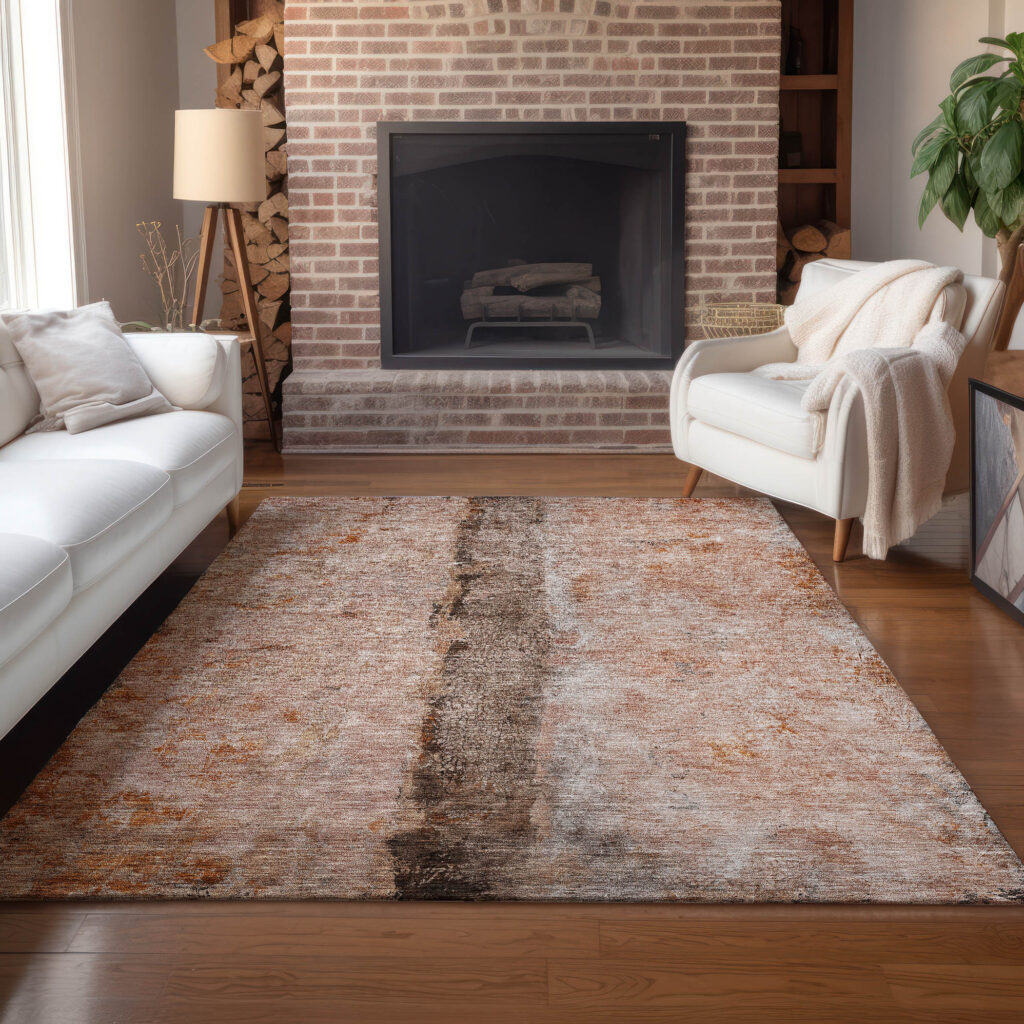 3' X 5' Orange Peach And Brown Abstract Washable Indoor Outdoor Area Rug