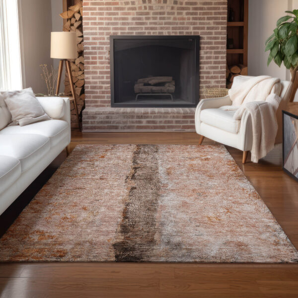 3' X 5' Orange Peach And Brown Abstract Washable Indoor Outdoor Area Rug