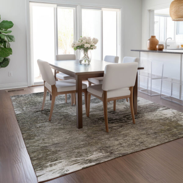 9' X 12' Taupe Beige And Ivory Abstract Washable Indoor Outdoor Area Rug