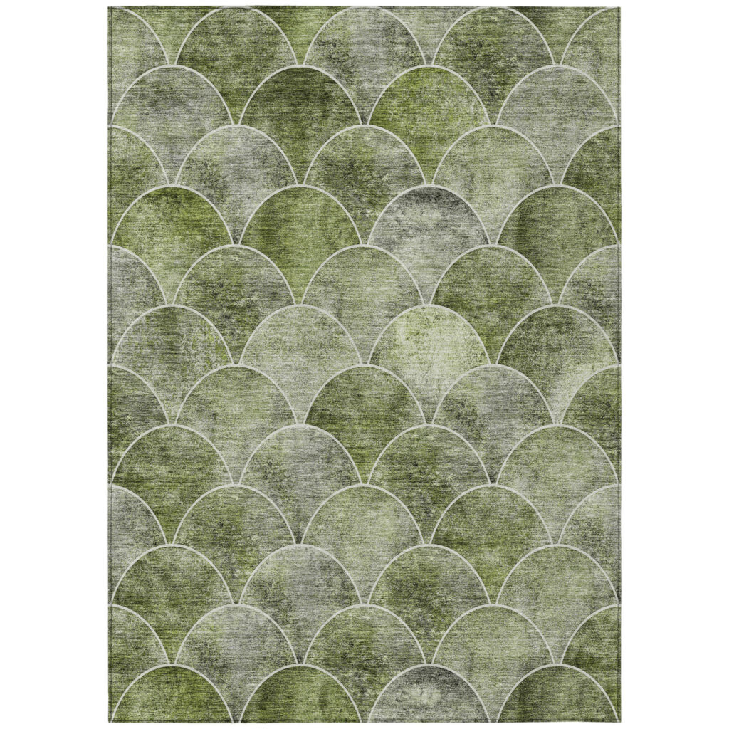 8' X 10' Green And Ivory Abstract Washable Indoor Outdoor Area Rug