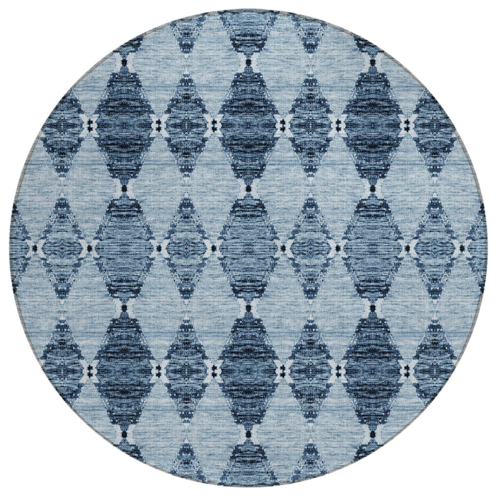 8' Navy Blue And Denim Blue Round Moroccan Washable Indoor Outdoor Area Rug