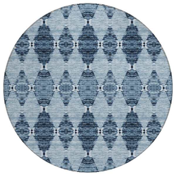 8' Navy Blue And Denim Blue Round Moroccan Washable Indoor Outdoor Area Rug