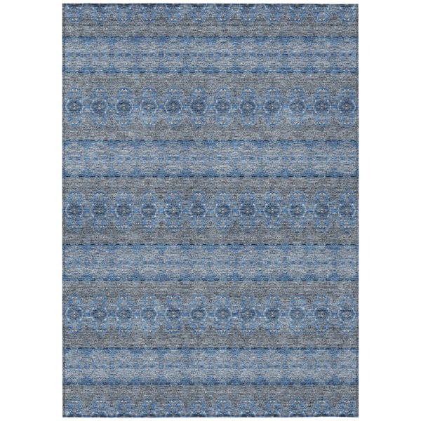 10' X 14' Navy Blue And Sky Blue Floral Medallion Washable Indoor Outdoor Area Rug