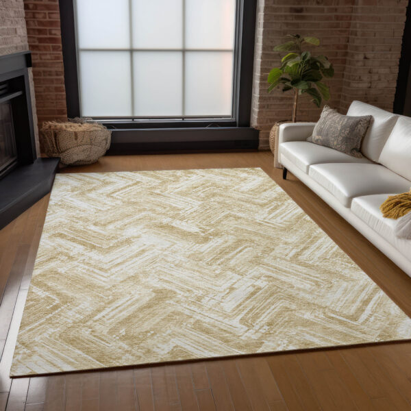 5' X 8' Beige Tan And Ivory Geometric Washable Indoor Outdoor Area Rug