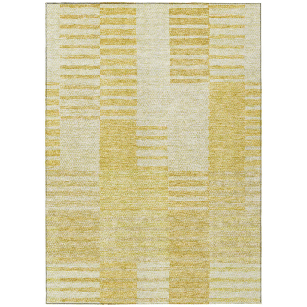 8' X 10' Gold Wheat And Ivory Striped Washable Indoor Outdoor Area Rug