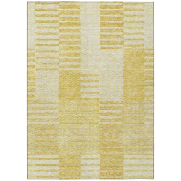 8' X 10' Gold Wheat And Ivory Striped Washable Indoor Outdoor Area Rug