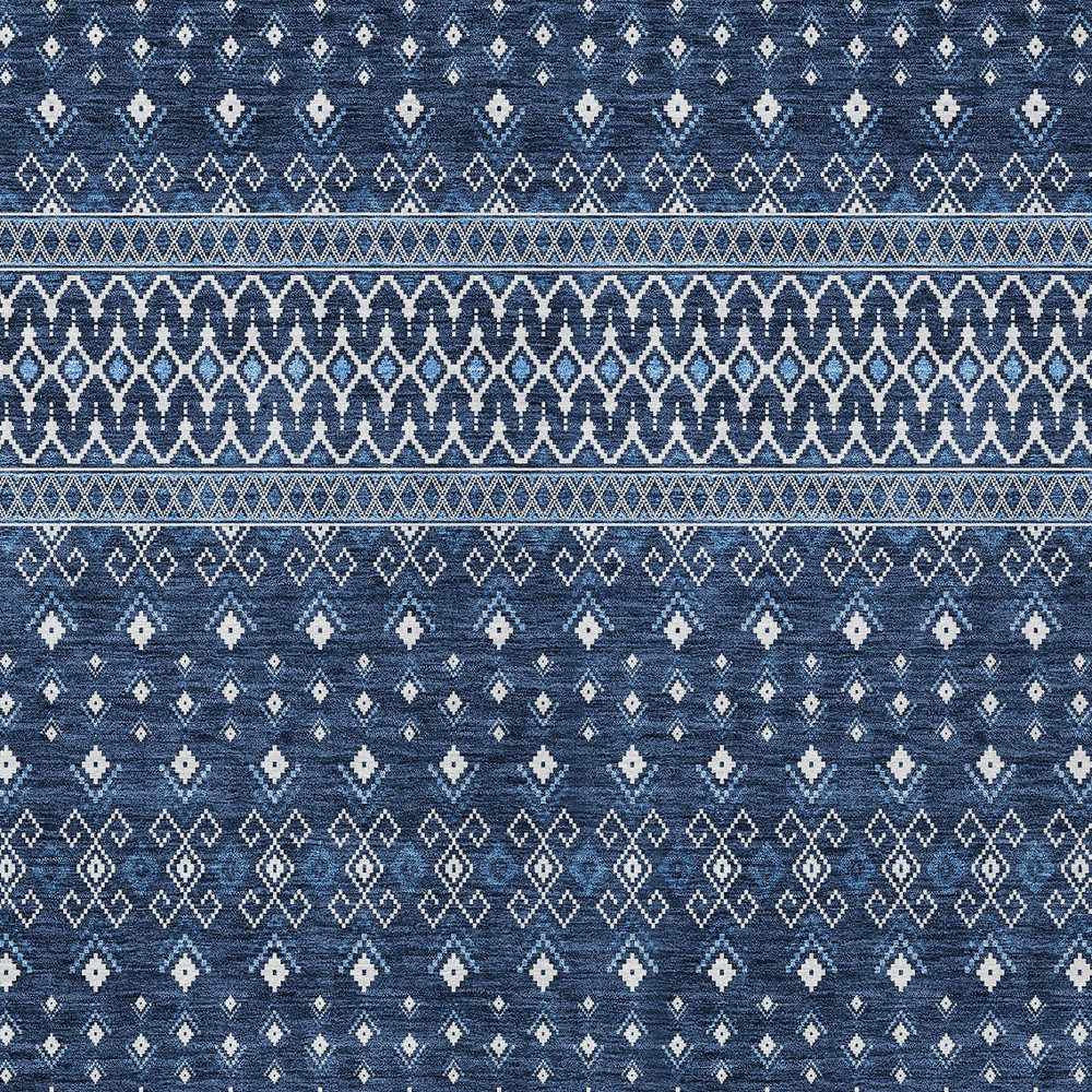 3' X 5' Navy Blue And Denim Blue Tribal Washable Indoor Outdoor Area Rug