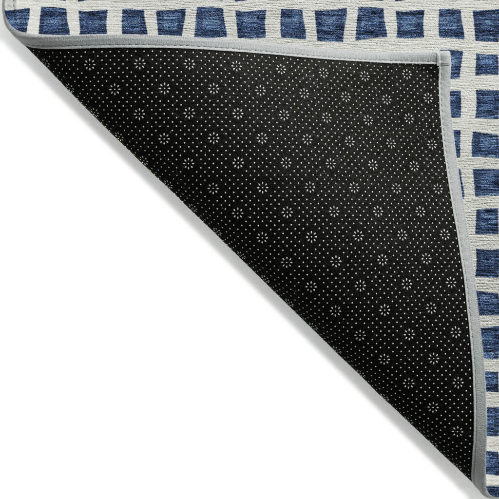 9' X 12' Navy Blue And Ivory Geometric Washable Indoor Outdoor Area Rug