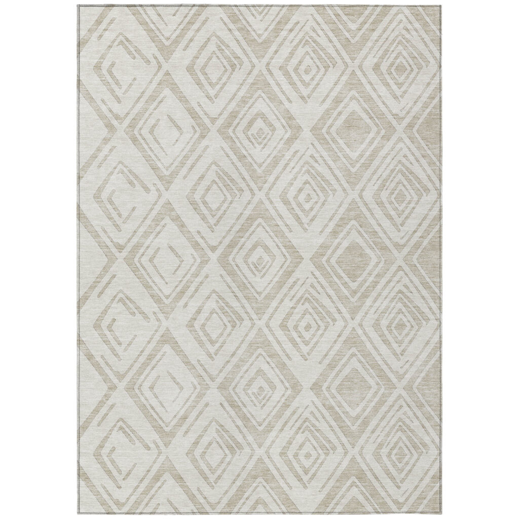 3' X 5' Beige And Ivory Geometric Washable Indoor Outdoor Area Rug