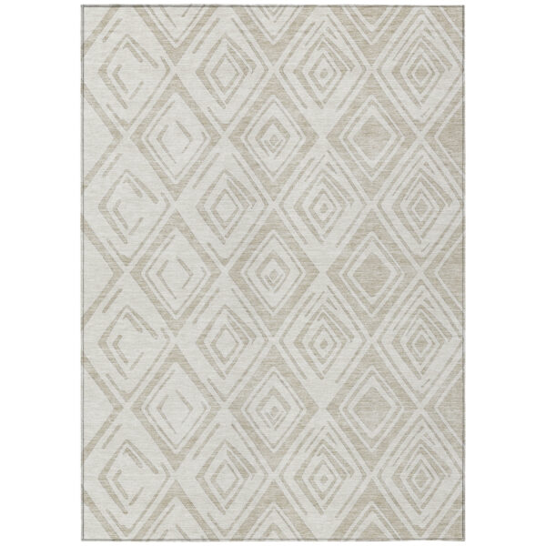 3' X 5' Beige And Ivory Geometric Washable Indoor Outdoor Area Rug