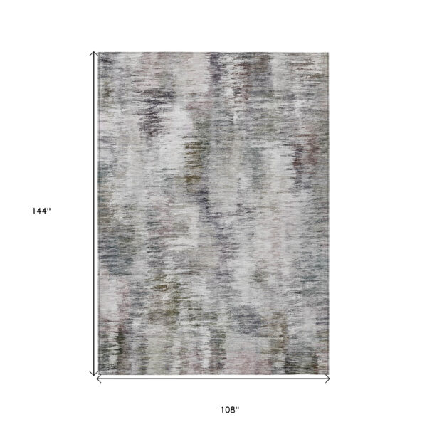 9' X 12' Taupe Gray And Silver Abstract Washable Indoor Outdoor Area Rug