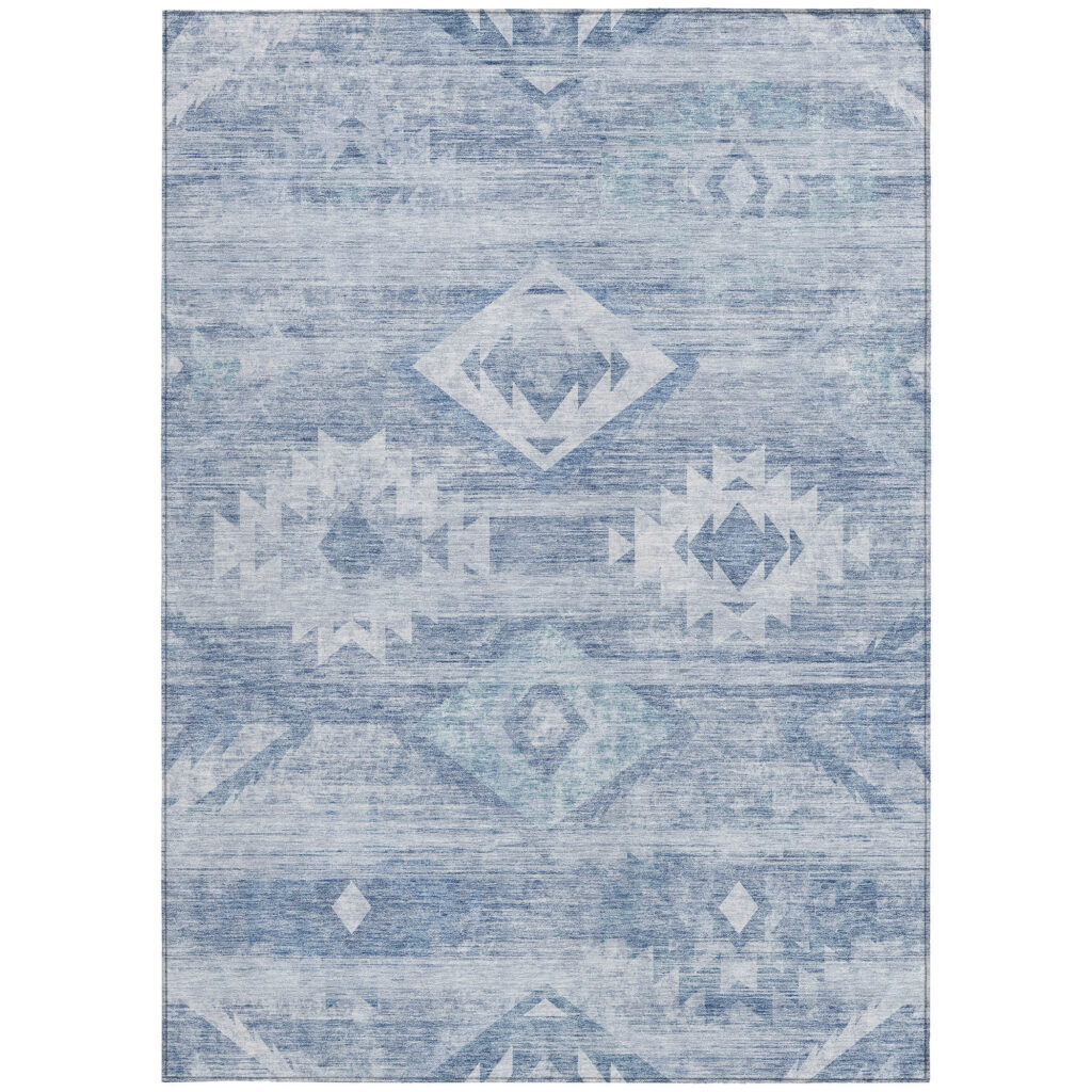 10' X 14' Denim Blue And Sky Blue Southwestern Washable Indoor Outdoor Area Rug