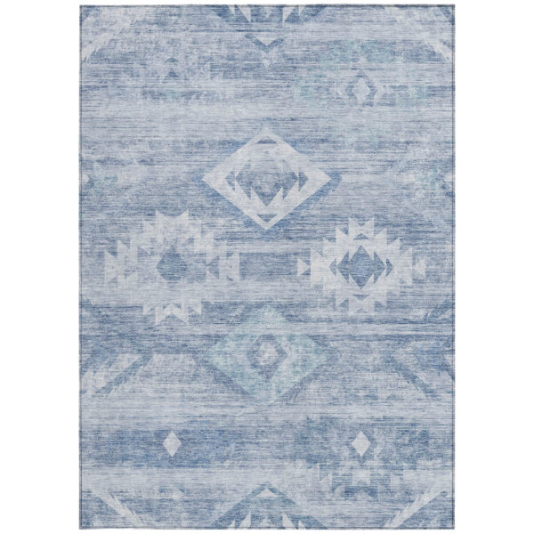10' X 14' Denim Blue And Sky Blue Southwestern Washable Indoor Outdoor Area Rug