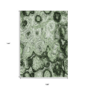 9' X 12' Artichoke Green And Emerald Abstract Washable Indoor Outdoor Area Rug