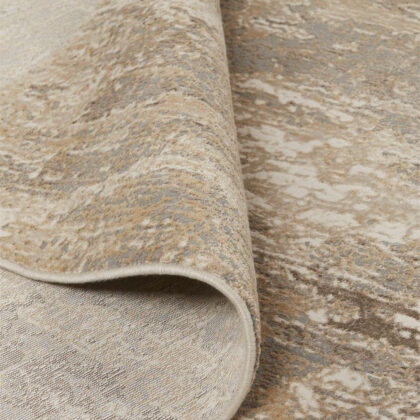 8' Tan Ivory And Brown Round Abstract Area Rug