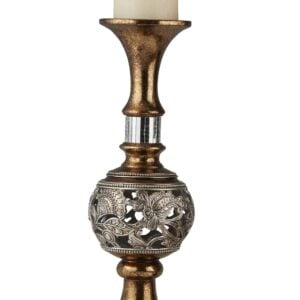 Set Of Two Silver and Brown Pillar Tabletop Pillar Candle Holders
