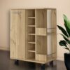 Oak Rolling Bar Cart With Wine Storage