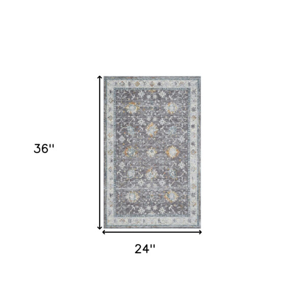 2' x 3' Gray and Ivory Floral Area Rug