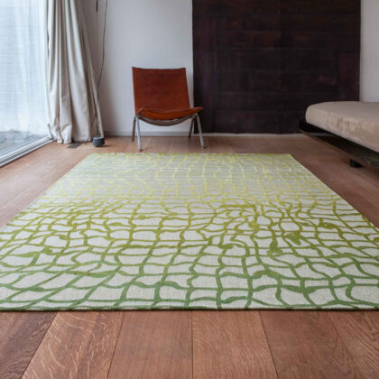 3' X 5' Gray and Green Abstract Non Skid Area Rug