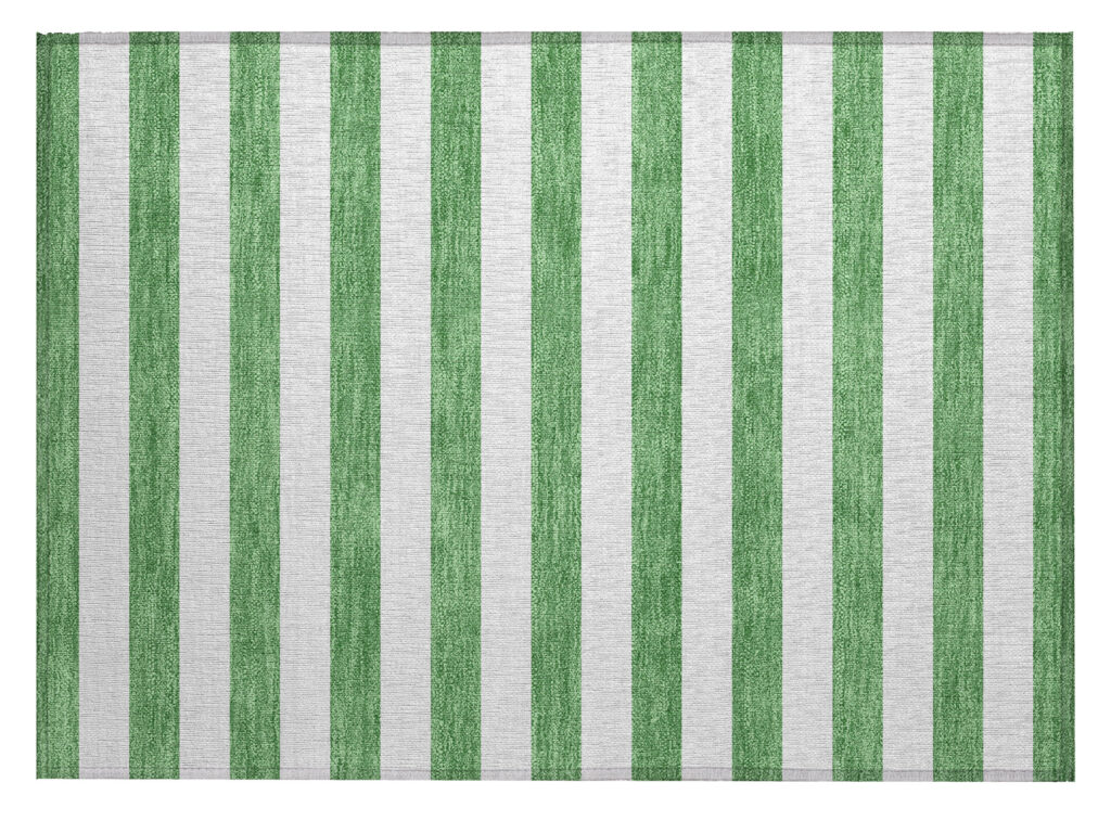 2' X 3' Green and White Striped Washable Indoor Outdoor Area Rug