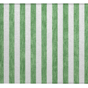 2' X 3' Green and White Striped Washable Indoor Outdoor Area Rug