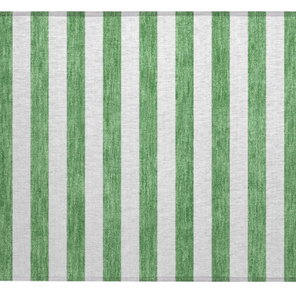 2' X 3' Green and White Striped Washable Indoor Outdoor Area Rug