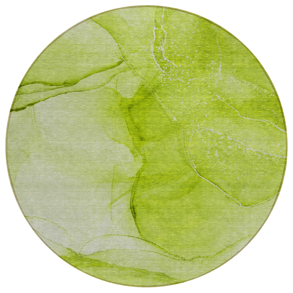 8' Round Green Round Abstract Washable Non Skid Indoor Outdoor Area Rug
