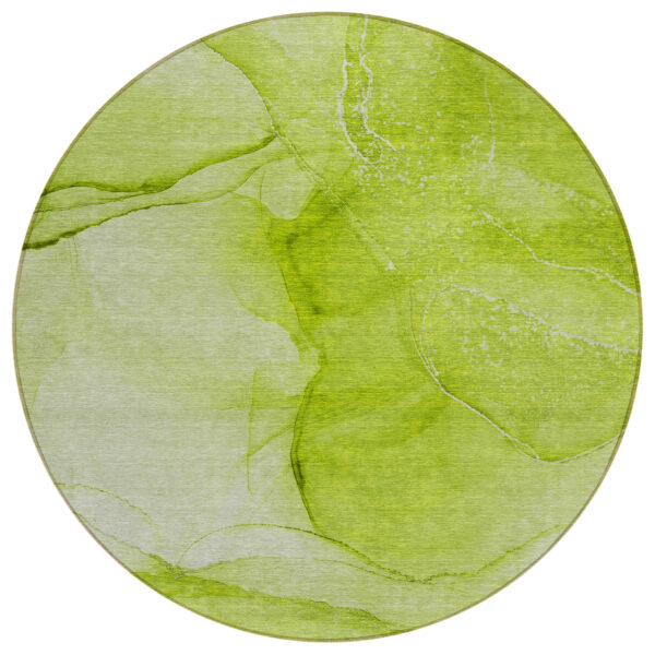 8' Round Green Round Abstract Washable Non Skid Indoor Outdoor Area Rug