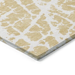 3' X 5' Gold and White Abstract Washable Non Skid Indoor Outdoor Area Rug