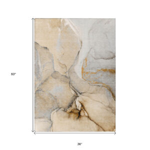 3' X 5' Beige Abstract Washable Non Skid Indoor Outdoor Area Rug
