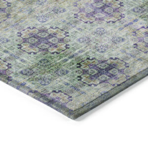 5' X 8' Purple and Green Floral Medallion Washable Non Skid Indoor Outdoor Area Rug