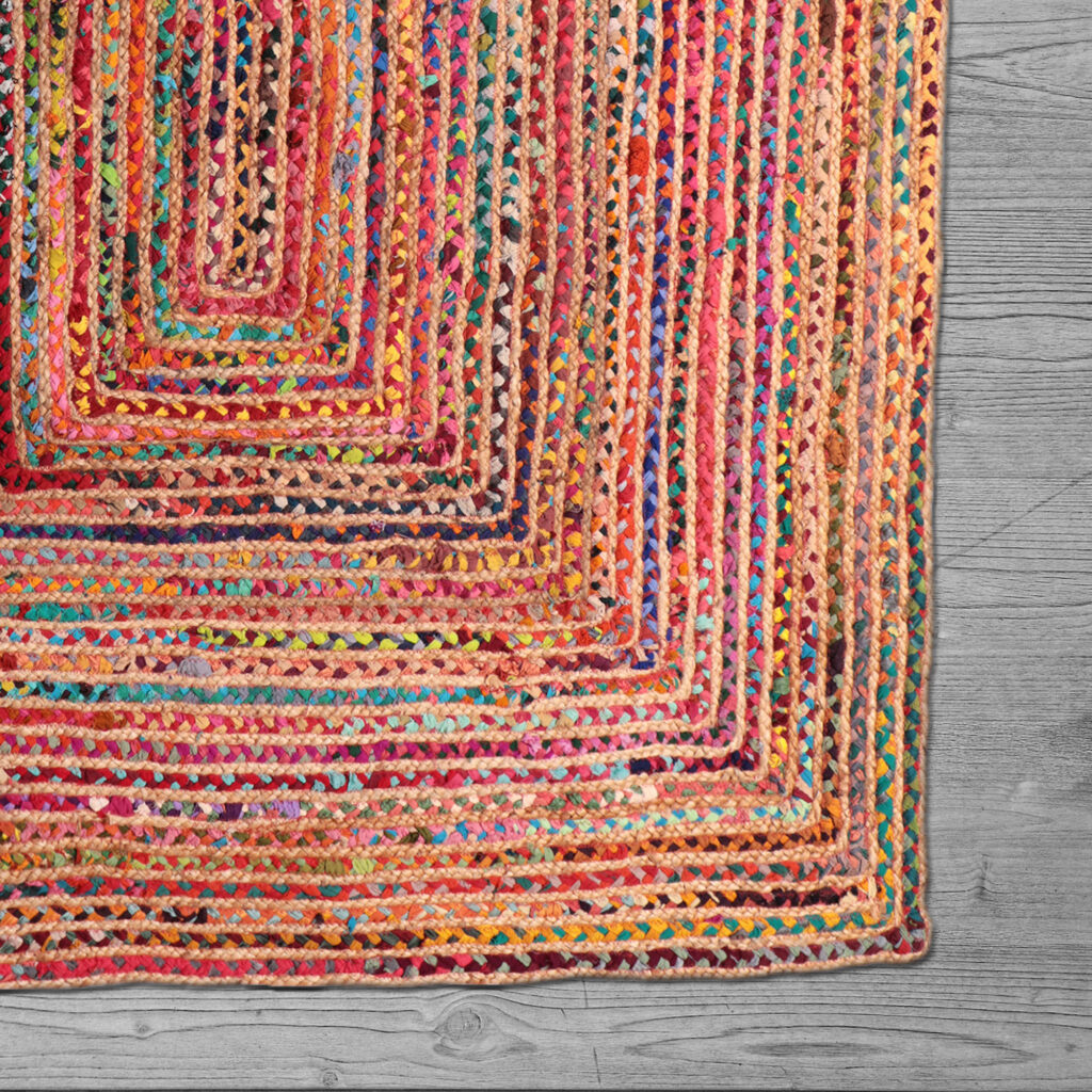 7' Tan Round Geometric Hand Braided Area Rug