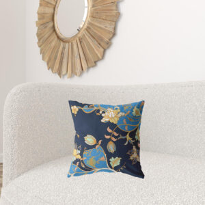 18" Navy Blue Garden Zippered Suede Throw Pillow