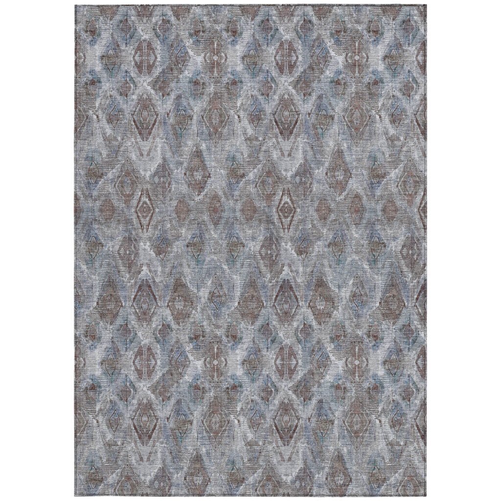 8' X 10' Sky Blue And Silver Geometric Washable Indoor Outdoor Area Rug