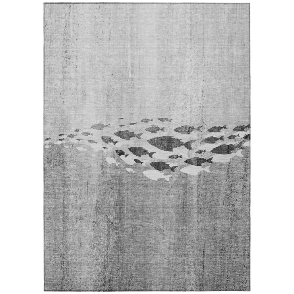 8' X 10' Gray Silver And Charcoal Nautical Washable Indoor Outdoor Area Rug