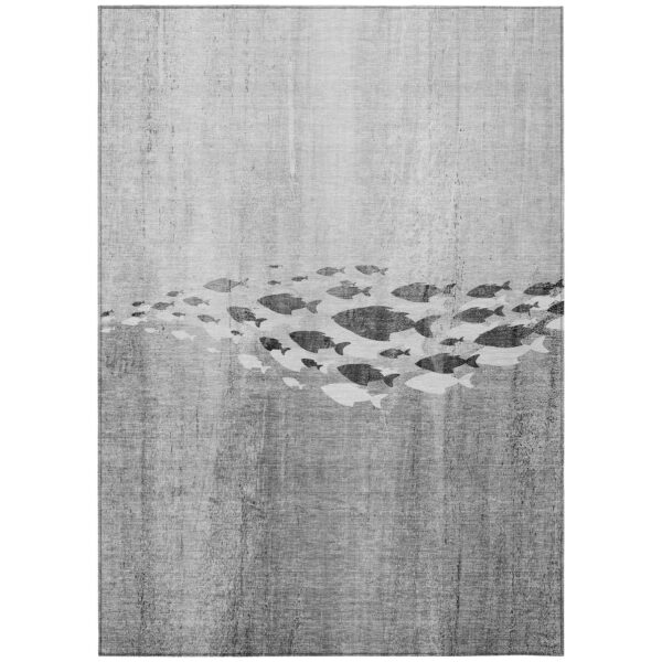 8' X 10' Gray Silver And Charcoal Nautical Washable Indoor Outdoor Area Rug