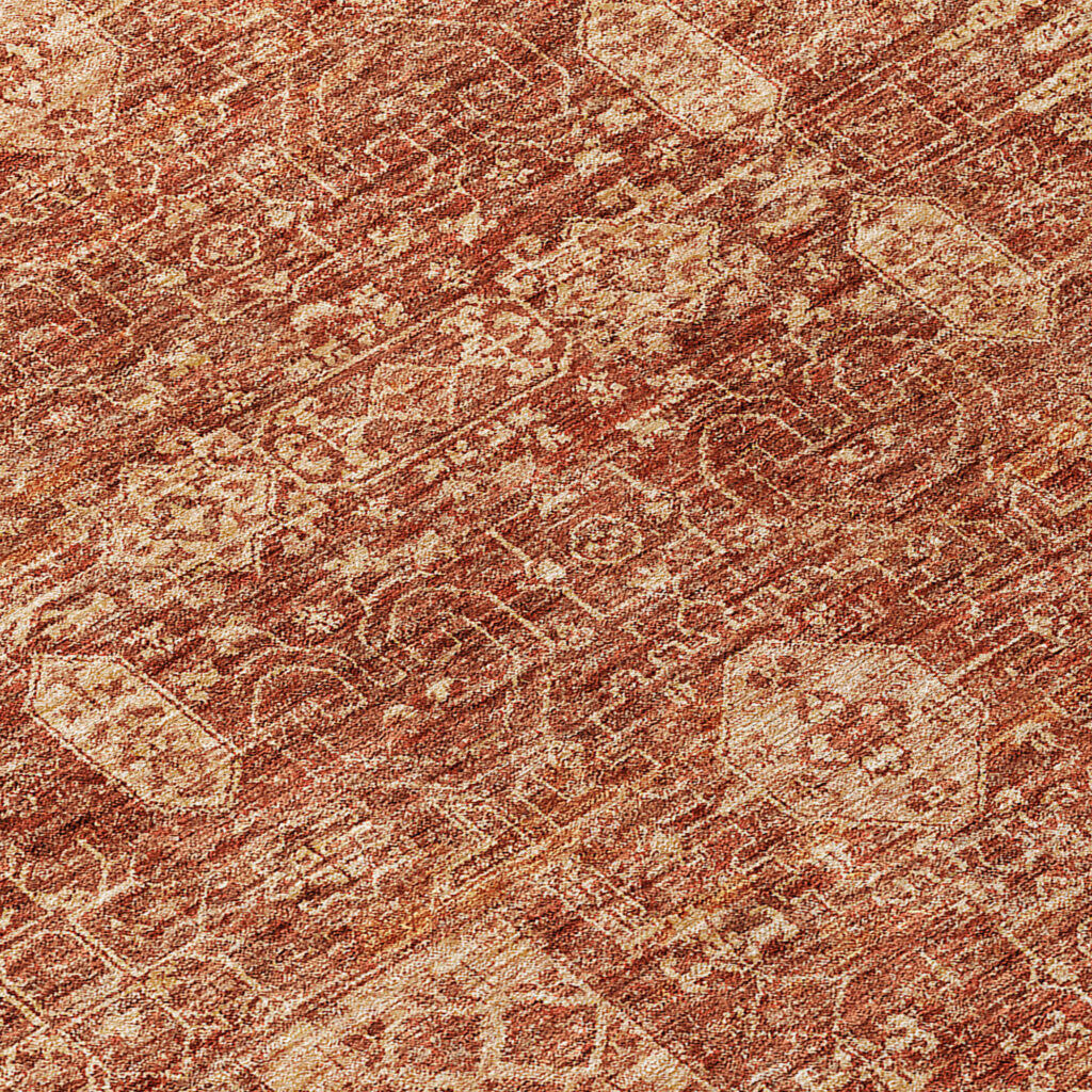 8' Orange Copper And Terra Cotta Round Oriental Washable Indoor Outdoor Area Rug