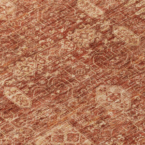 8' Orange Copper And Terra Cotta Round Oriental Washable Indoor Outdoor Area Rug