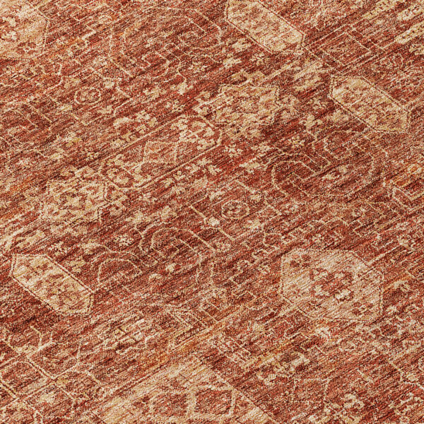 8' Orange Copper And Terra Cotta Round Oriental Washable Indoor Outdoor Area Rug