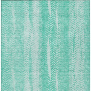8' X 10' Aqua Teal Blue And Ivory Botanical Leaves Washable Indoor Outdoor Area Rug