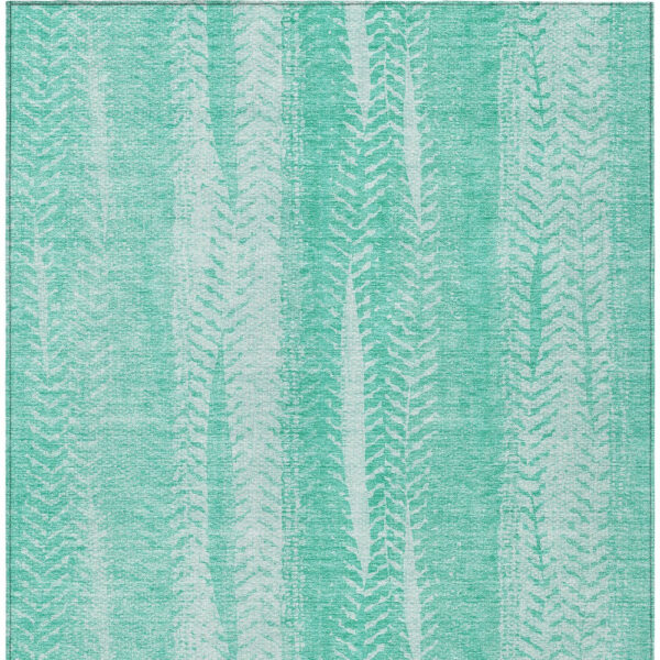 8' X 10' Aqua Teal Blue And Ivory Botanical Leaves Washable Indoor Outdoor Area Rug