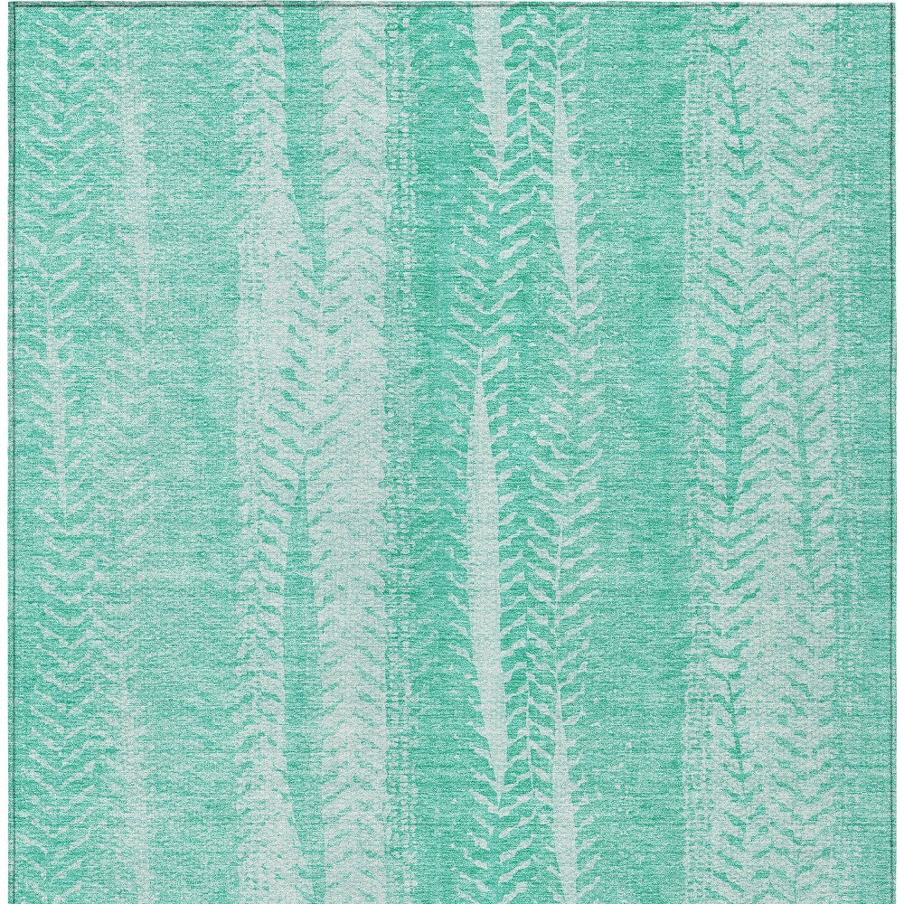 8' X 10' Aqua Teal Blue And Ivory Botanical Leaves Washable Indoor Outdoor Area Rug