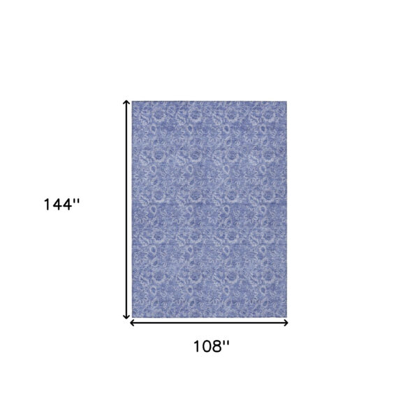 9' X 12' Denim Blue And Navy Blue Floral Washable Indoor Outdoor Area Rug