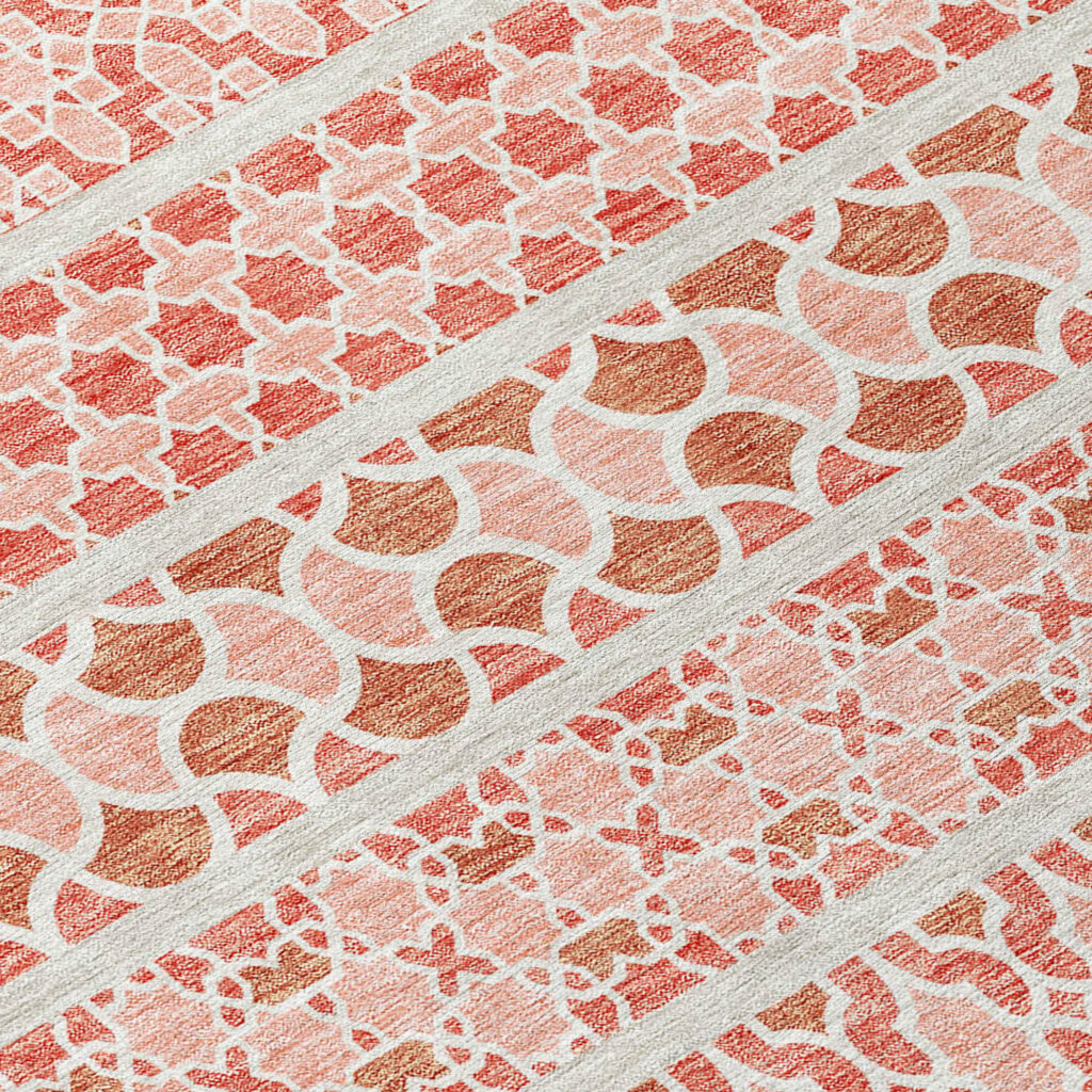 5' X 8' Salmon Beige And Copper Quatrefoil Washable Indoor Outdoor Area Rug