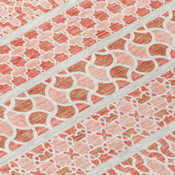 5' X 8' Salmon Beige And Copper Quatrefoil Washable Indoor Outdoor Area Rug